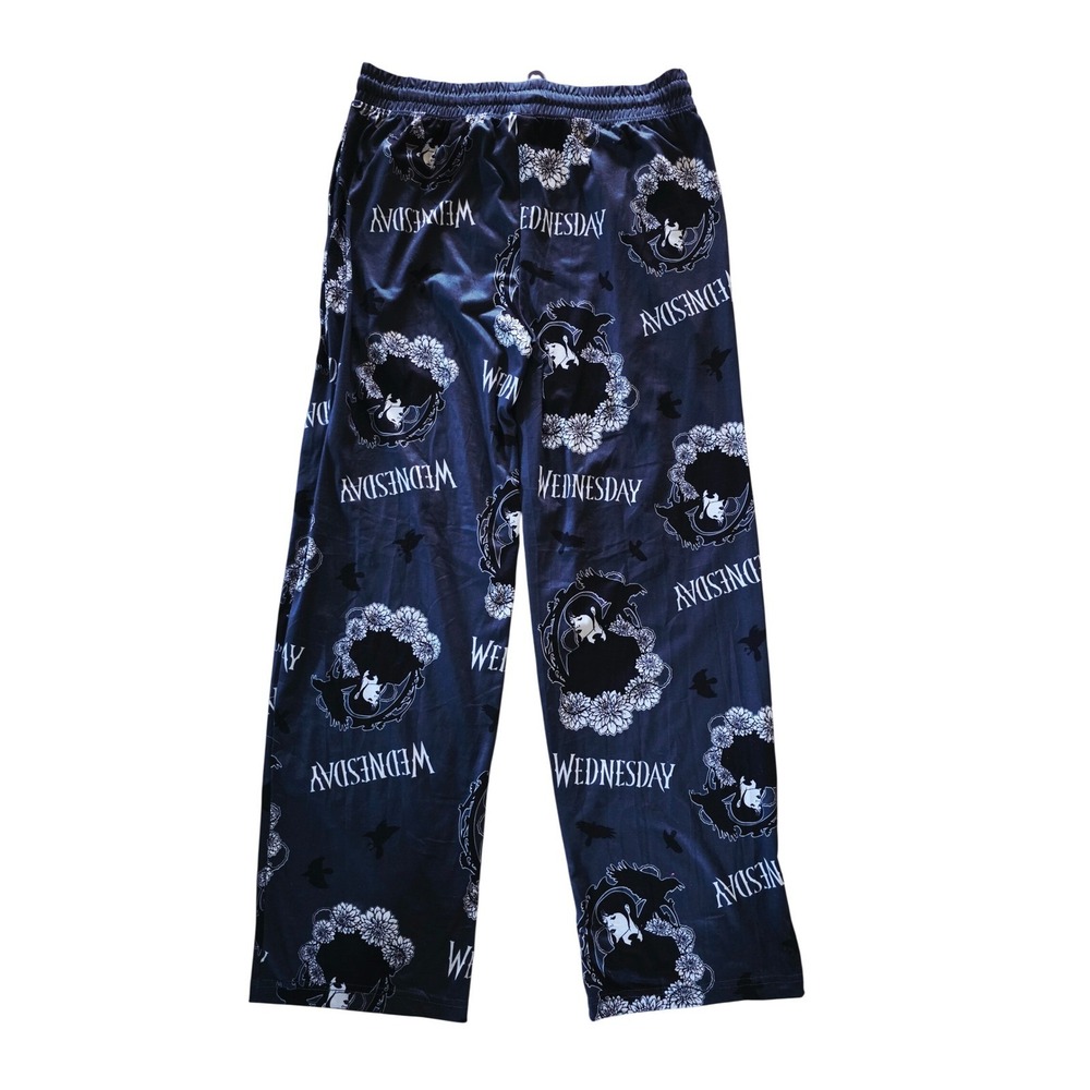 Mad Engine S Wednesday Addams Pajama Pants Black Goth Lounge Bottoms Unisex NEW - Picture 5 of 11